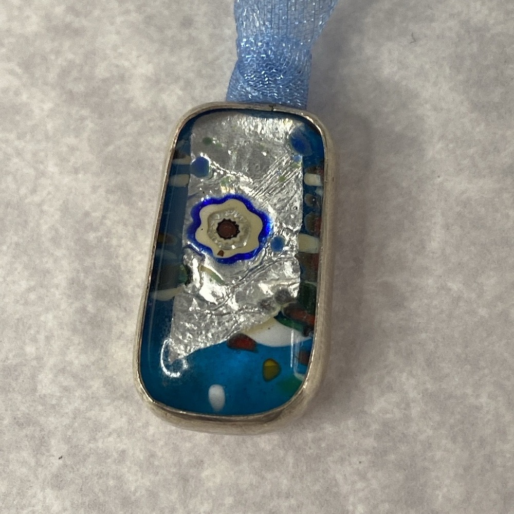 Murano Glass pendant Small turquoise Sterling silver rectangle